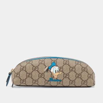 Pre Owned Gucci x Disney Beige/Blue GG Supreme And Leather Pencil Case