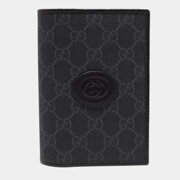 Pre Owned Gucci Black GG Supreme Canvas Interlocking G Passport Holder