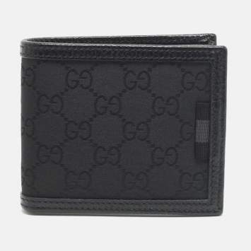 Pre Owned Gucci Black GG Canvas and Leather Bifold Wallet