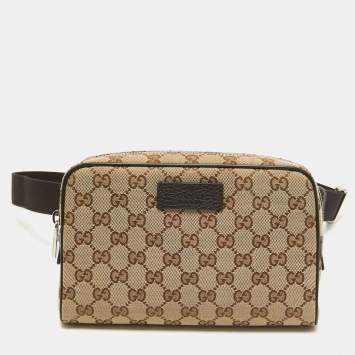 Pre Owned Gucci Beige/Brown GG Canvas and Leather Belt Bag