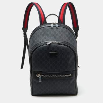 Pre Owned Gucci Black GG Supreme Canvas and Leather Backpack