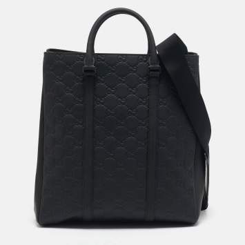 Pre Owned Gucci Black Rubber Effect Guccissima Leather Tote