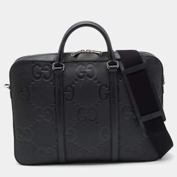Pre Owned Gucci Black Jumboo GG Leather Briefcase