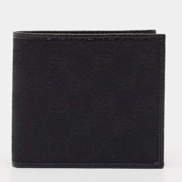 Pre Owned Gucci Black GG Canvas and Leather Bifold Wallet