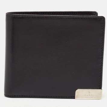 Pre Owned Gucci Black Leather Bifold Wallet