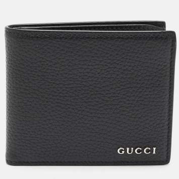Pre Owned Gucci Black Leather Logo Bifold Wallet