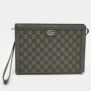 Pre Owned Gucci Ophidia Grey GG Supreme Canvas and Leather Pouch