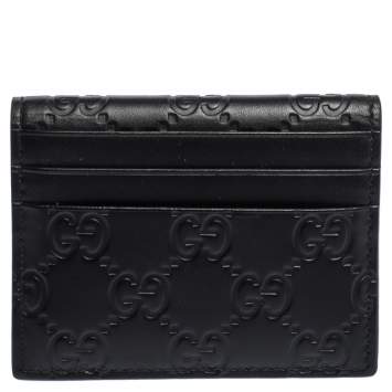 Pre Owned Gucci Black Guccissima Leather Bifold Card Holder