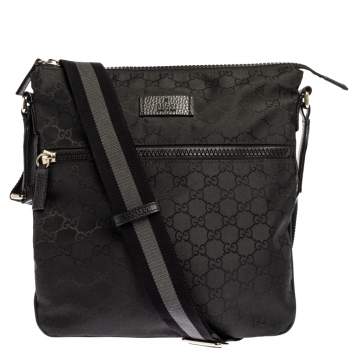 Pre Owned Gucci Black GG Nylon and Leather Messenger Bag