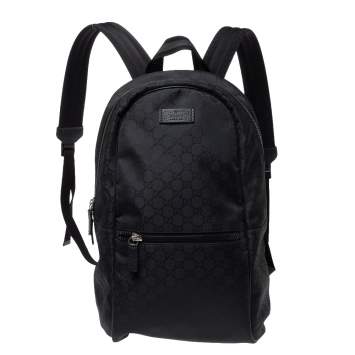 Pre Owned Gucci Black GG Nylon and Leather Rucksack Backpack
