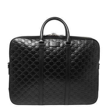 Pre Owned Gucci Black Guccissima Leather Briefcase