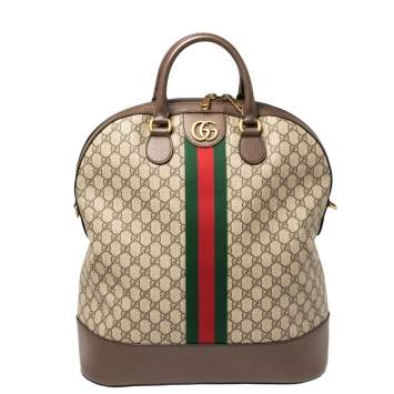 Pre Owned Gucci Brown/Beige GG Supreme Canvas and Leather Ophidia Duffel Bag