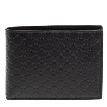 Pre Owned Gucci Black Leather Microguccissima Bifold Wallet