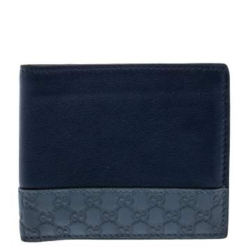 Pre Owned Gucci Blue Micro Guccissima Leather Bi-Fold Wallet