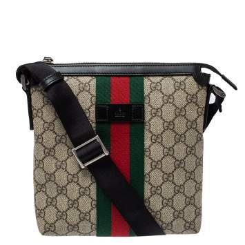 Pre Owned Gucci Beige GG Supreme Canvas Web Flat Messenger Bag