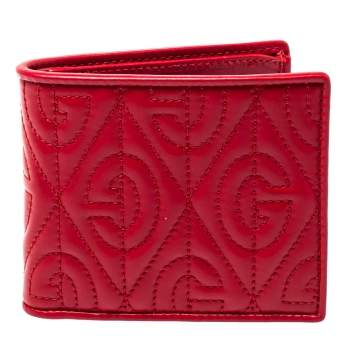 Pre Owned Gucci Red Rhombus Leather Bifold Wallet