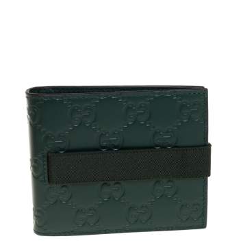 Pre Owned Gucci Dark Green Guccissima Leather Money Clip Bifold Wallet
