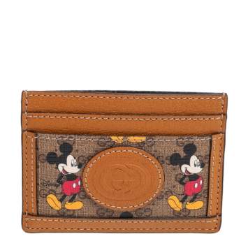 Pre Owned Gucci x Disney GG Supreme Monogram Canvas And Leather Mickey Mouse Card Holder