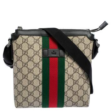 Pre Owned Gucci Beige GG Supreme Canvas Web Flat Messenger bag