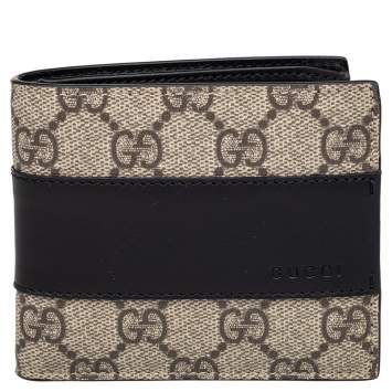 مملوكة مسبقًا Gucci Beige/Black GG Supreme Canvas And Leather Wallet