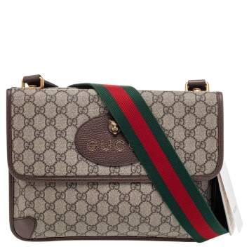Pre Owned Gucci Beige/Brown GG Supreme Canvas And Leather Neo Vintage Messenger Bag