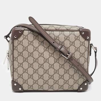 Pre Owned Gucci Brown/Beige GG Supreme Canvas and Leather Square Messenger Bag