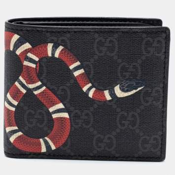 Pre Owned Gucci Black GG Supreme Canvas Kingsnake Bifold Wallet