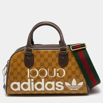 Pre Owned Gucci x Adidas Beige/Brown GG Crystal Canvas and Leather Mini Duffle Bag