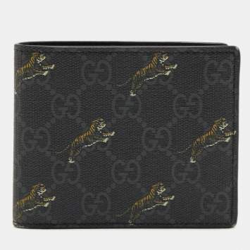 Pre Owned Gucci Black GG Supreme Canvas Tiger Print Bifold Wallet