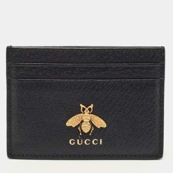Pre Owned Gucci Black Leather Animalier Card Holder