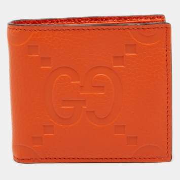 Pre Owned Gucci Orange Jumbo GG Leather Coin Bifold Wallet