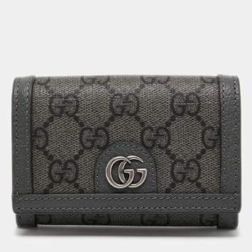 Pre Owned Gucci Grey GG Supreme Canvas and Leather Ophidia Business Card Holder