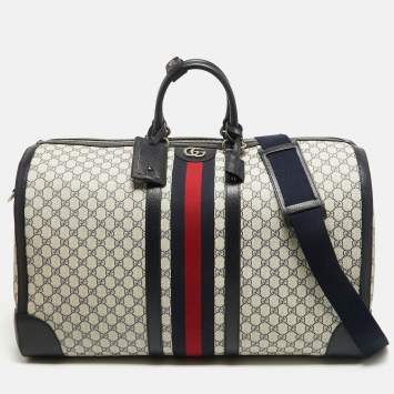 Pre Owned Gucci Blue/Beige GG Supreme Canvas Maxi Savoy Duffle Bag