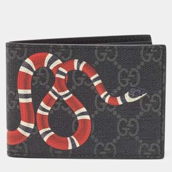 Pre Owned Gucci Black GG Supreme Canvas Kingsnake Print Bifold Wallet