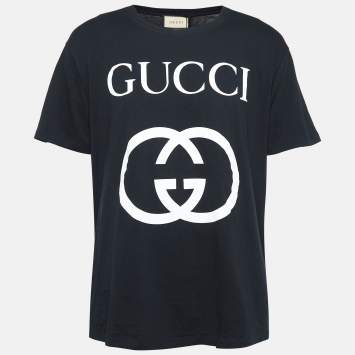 Pre Owned Gucci Black GG Print Jersey T-Shirt L