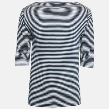 مملوكة مسبقًا Gucci Blue/White Orgasmique Striped Cotton Basque T-Shirt S