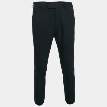 Gucci Navy Blue Cotton Drill Embroidered Detail Trousers M