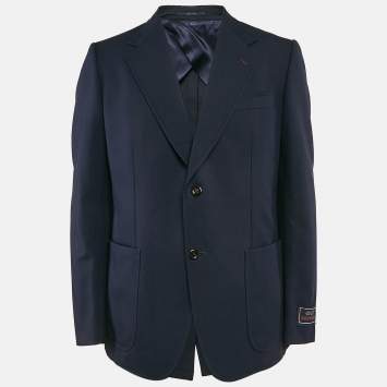 Pre Owned Gucci Navy Blue Cotton Single Breasted Caspian Tailored Blazer XXL