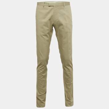Pre Owned Gucci Beige Textured Cotton Regular Fit Trousers L