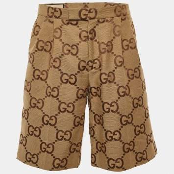 Pre Owned Gucci Brown GG Jacquard Cotton Pleated Shorts M
