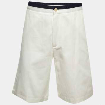 Pre Owned Gucci White Cotton Contrast Trim Shorts M/Waist 32"