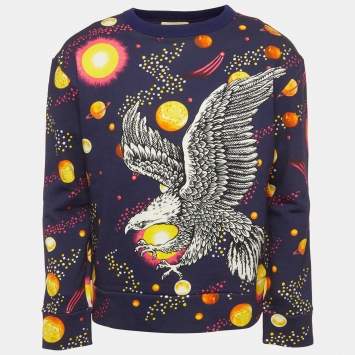 Pre Owned Gucci Blue Space Eagle Print Cotton Sweatshirt M