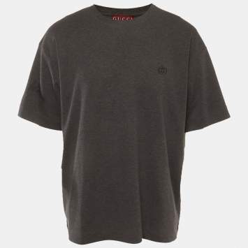Pre Owned Gucci Grey Embroidered Logo Jersey Crewneck T-Shirt XXL