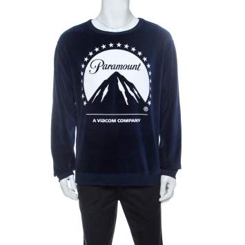 Pre Owned Gucci Navy Blue Velvet Paramount Printed Sweatshirt M 