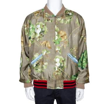 Pre Owned Gucci Multicolor Silk Blooms Print Reversible Bomber Jacket XXXL