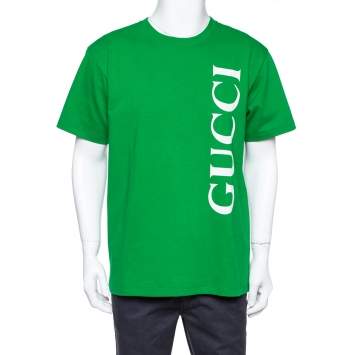Pre Owned Gucci Green Logo Print Cotton Oversized T-Shirt S