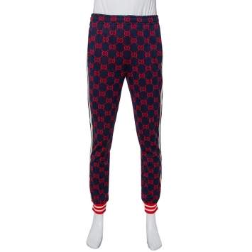 Pre Owned Gucci Navy Blue Logo Jacquard Knit Joggers L