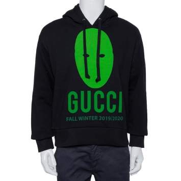 Pre Owned Gucci Black Cotton Manifesto Printed Oversized Hoodie XS