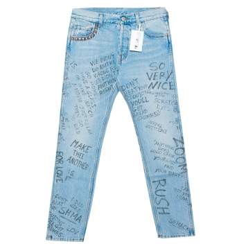 Pre Owned Gucci Blue Denim Rockstud Detail Printed Jeans S