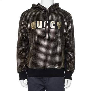 Pre Owned Gucci Black Cotton Metallic Logo & Star Printed Hoodie S